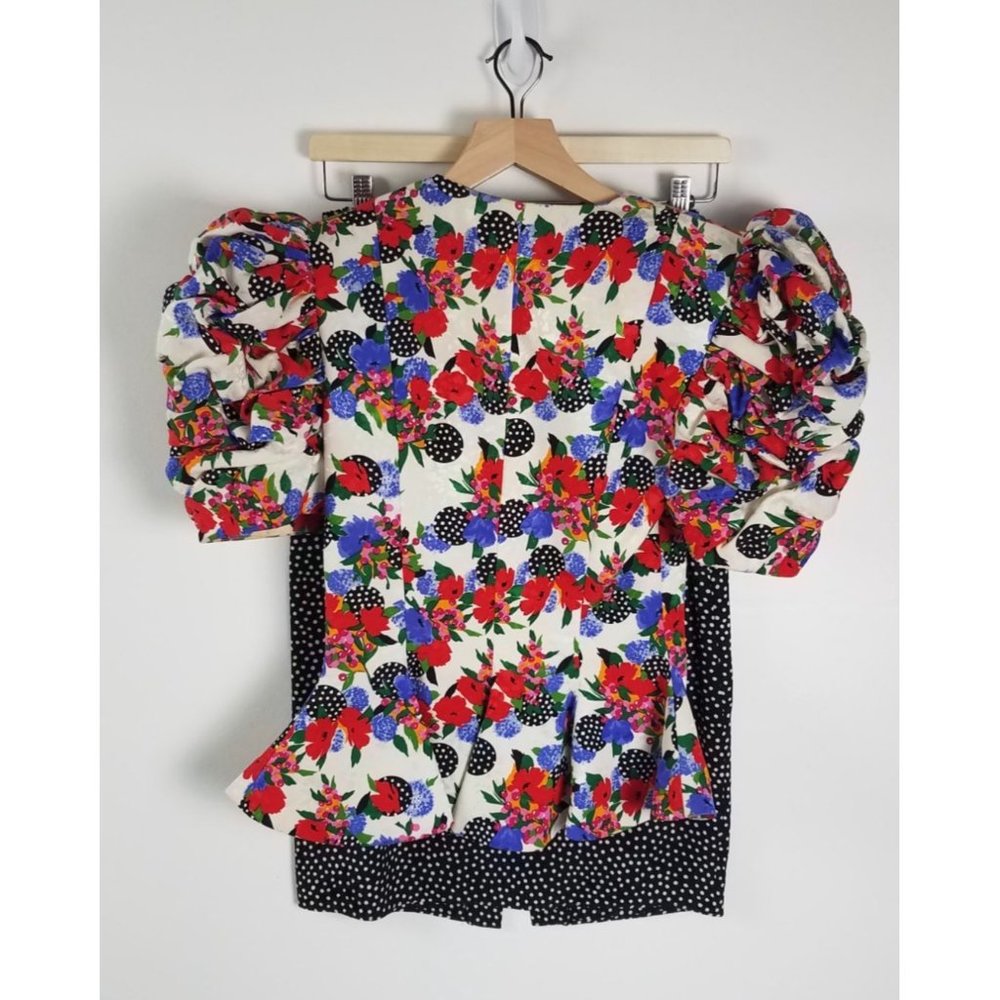 Vtg. Raul Blanco Sz. 4 100% Silk 2 Piece Floral/Polka Dot Set Exaggerated Sleeve - Picture 7 of 12